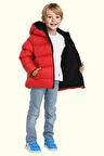 Erkek Çocuk Polarlı Kapüşonlu Su Geçirmez Rüzgara Dayanıklı Şişme Kışlık Mont