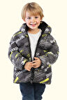 Erkek Çocuk Dijital Desen Polar Su Ve Rüzgar Geçirmez Kapüşonlu Şişme Kışlık Mont