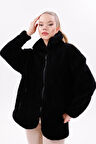 Kadın Peluş Rüzgar Geçirmez Welsoft Çift Kışlık Mont Kaban