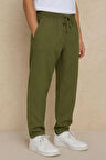 Erkek Haki Keten Bol Kesim Pantolon
