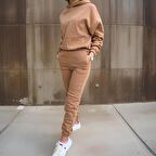 Oversize İki İplik Şardonlu Beli Lastikli Kadın Eşofman Takımı