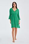 Peraluna YOHO DRESS Ajurlu V Yaka Diz Hizası Yazlık Kadın Triko Elbise Çimen Yeşili