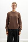 Peraluna ANNETTE PULLOVER Bisiklet Yaka Büzgü Kol Kadın Triko Kazak - Sütlü Kahve