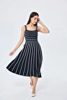 Peraluna Freya, Çizgili Yazlık Triko Kadın Elbise  - ANTRASIT