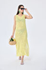 Peraluna Honeymoon, Ajurlu, Kadın Uzun Triko Plaj Elbisesi - SARI