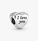 Kalp Model Seni Seviyorum Yazılı Gümüş Charm