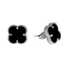 Kadın Siyah Yonca Model Çelik Küpe