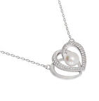 Kadın Kalp Model Taşlı ve İnci Detay Gümüş Kolye