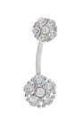 Kadın İkili Çiçek Model Taşlı Çelik Piercing