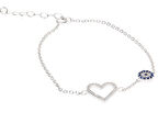 Kadın Taşlı Kalp ve Nazar Boncuğu Detay Gümüş Bileklik