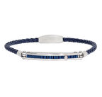 Erkek İçi Renkli İnce Plaka Model Lacivert Renk Deri Bileklik