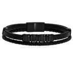 Erkek Çelik Detay Siyah Renk Deri Bilekllik