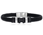 Erkek Siyah Harf ve Silver Renk Detay Deri Bileklik