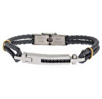 Erkek Siyah Taşlı Gri Renk Deri Bileklik