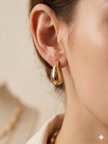 Kadın Damla Model Asimetrik Gold Renk Çelik Küpe