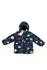 Kız Çocuk Polarlı Kapüşonlu Gezegen Yıldız Desenli Kışlık Şişme Mont & Kaban & Parka