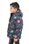 Spor Erkek Çocuk Polarlı Kapüşonlu Gezegen Yıldız Desenli Kışlık Şişme Mont & Kaban & Parka