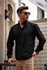 Slim Fit Kadife Gömlek - Siyah