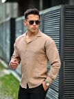 Apaş Yaka Oversize Müslin Kumaş Gömlek - Bej