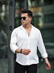 Apaş Yaka  Oversize Müslin Kumaş Gömlek - Beyaz