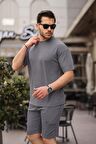 Fitilli Oversize T-Shirt Şort Takım - Füme
