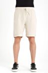 Duble Paça Müslin Kumaş Şort - Açık Bej