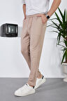 Hafif ve Nefes Alabilir Erkek Diagonal Dokulu Beli Lastikli Pantolon - Bej