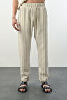 Bohem Çizgili Örme Kumaş Erkek Pantolon - Ekru