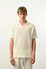Premium Gölge Dokulu Polo Yaka Erkek T-Shirt - Ekru
