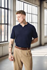 Örme Desenli Viskon Polo Yaka Triko Erkek T-Shirt - Lacivert