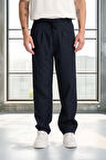 Önü Çift Pileli Fermuarlı Beli Lastikli Jogger Erkek Pantolon - Lacivert 