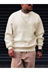 Erkek Basic Düz Bisiklet Yaka Oversize Sweatshirt
