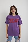 Kadın Lacivert Chicago Baskılı Oversize T-shirt