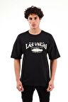 Unisex Oversize Las Vegas Baskılı Siyah T-shirt