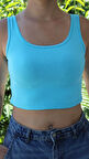 Kadın Mavi Basic Ribana Atlet Crop – Likralı Spor Üst