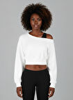 Askılı Modern Basic Omuzu Açık Beyaz Sweatshirt | Reglan Kol Kesim