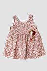 Şapkalı Küçük  Çiçek Desenli Kalın Askılı Kız Bebek Elbisesi