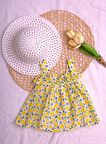 Şapkalı Limonlu Esnek Kız Bebek Elbisesi