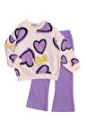 Tatlı Kalp Desenli Oversize  Alt Üst Bebek Çocuk Eşorfman Takımı