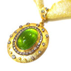 0.27ct Elmas ve 9,90ct Yeşil Kapşon Taşlı Kolye 14K Altın