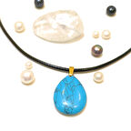 Damla Yapay Firuze Turkuaz Kolye 14 Ayar Altın  HD VİDEOLU