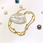 Dorika Toplu Popcorn Zincirli Bileklik Künye 14 Ayar Altın 