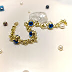 Dört Göz Boncuklu  Bileklik 14 Ayar Altın HD VİDEOLU