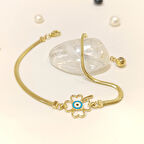 Göz Boncuklu Yonca Bileklik Künye 14 Ayar Altın HD VİDEOLU