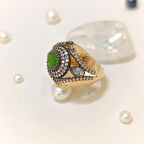 Yeşil Taşlı Yüzük 14 Ayar Altın HD VİDEOLU