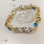 Göz Boncuklu doç Zincirli Bileklik Künye 14 Ayar Altın HD VİDEOLU