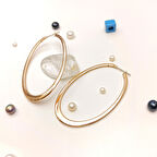 60mm  Extra Büyük Boy Oval Halka Küpe 14 Ayar Altın HD VİDEOLU