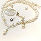 Gerçek İnci Taşlı Set Takım 14 Ayar Altın HD VİDEOLU