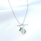 Yeşil Baget Taş Yaprak Gümüş Kolye