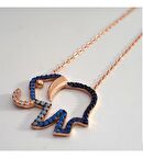 Mavi Geçişli Gümüş Fil Kolye